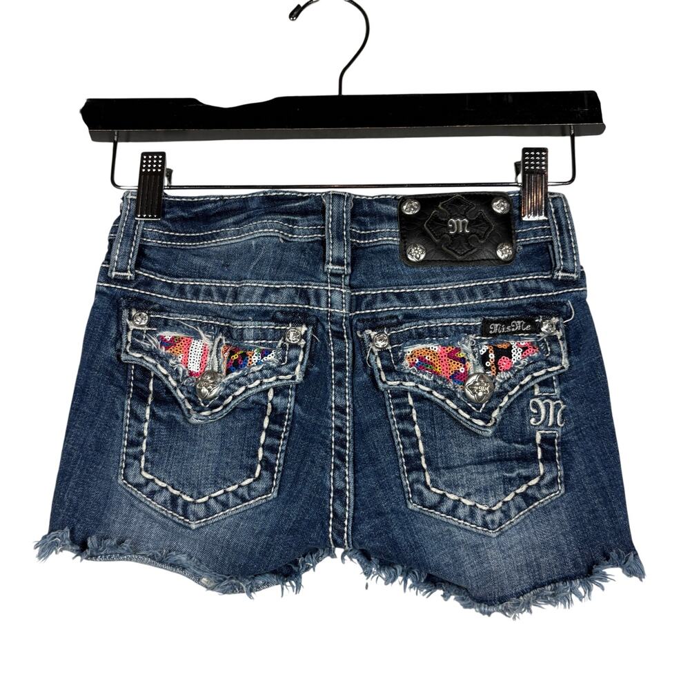 Miss Me Y2K Girls Shorts Sequin Front Short Denim Jean Brat Indie Boho - 8